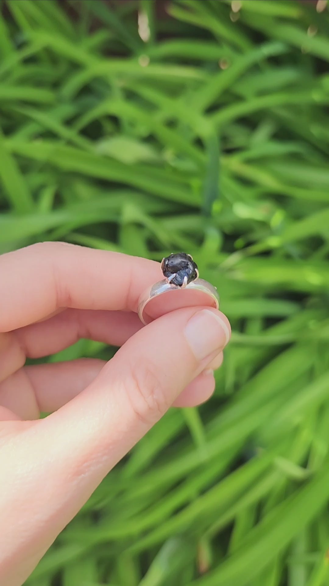 Raw Black Tourmaline Ring in Sterling Silver Size 8.25 - Grounding & Protection Stone Jewelry