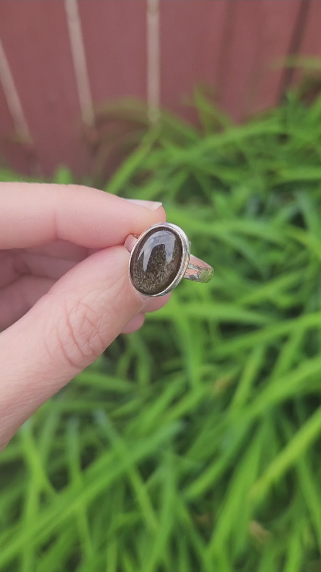 Gold Sheen Obsidian Stone Ring Sterling Silver 