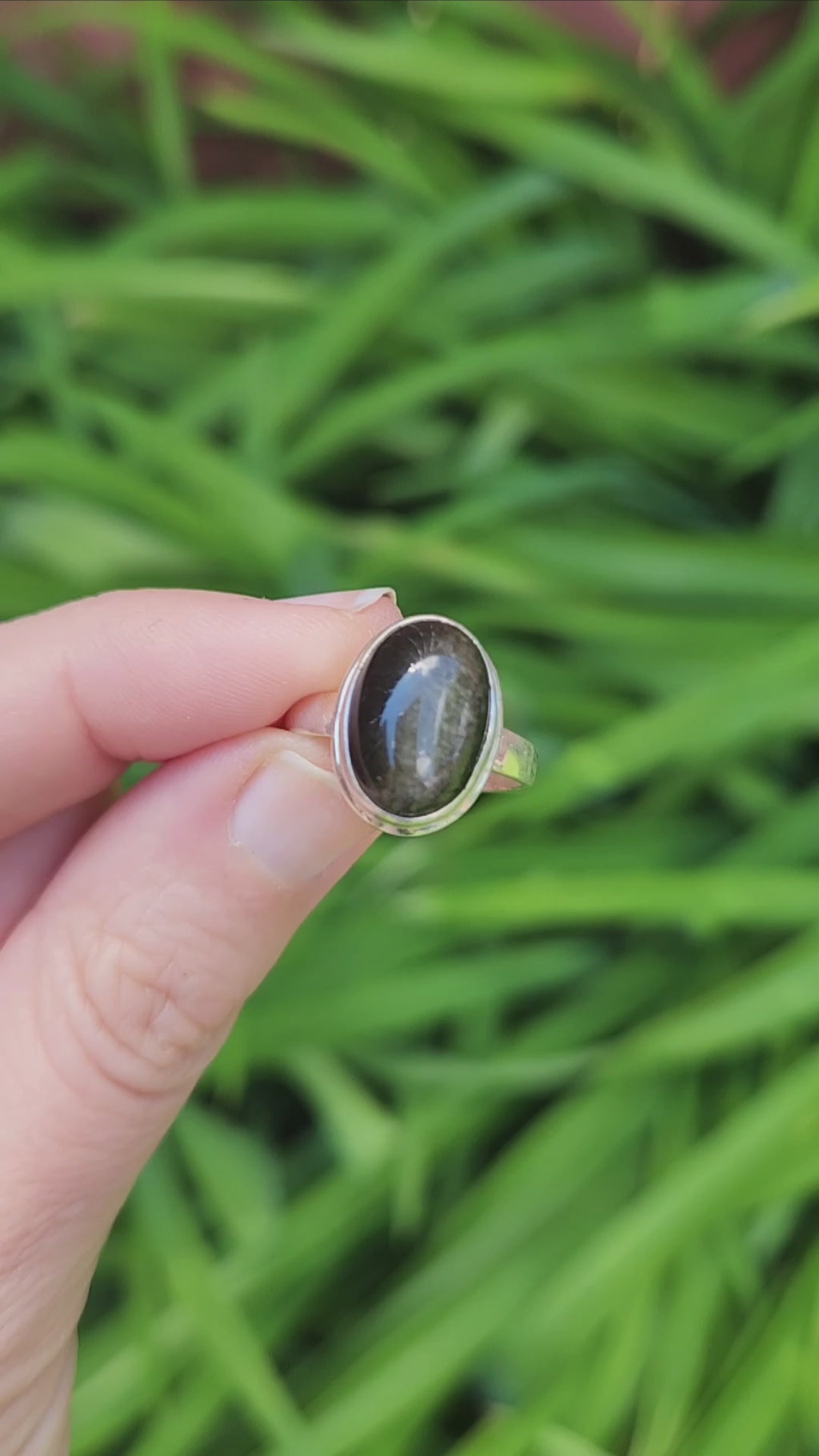 Golden Sheen Obsidian Crystal Ring Sterling Silver Bezel Setting
