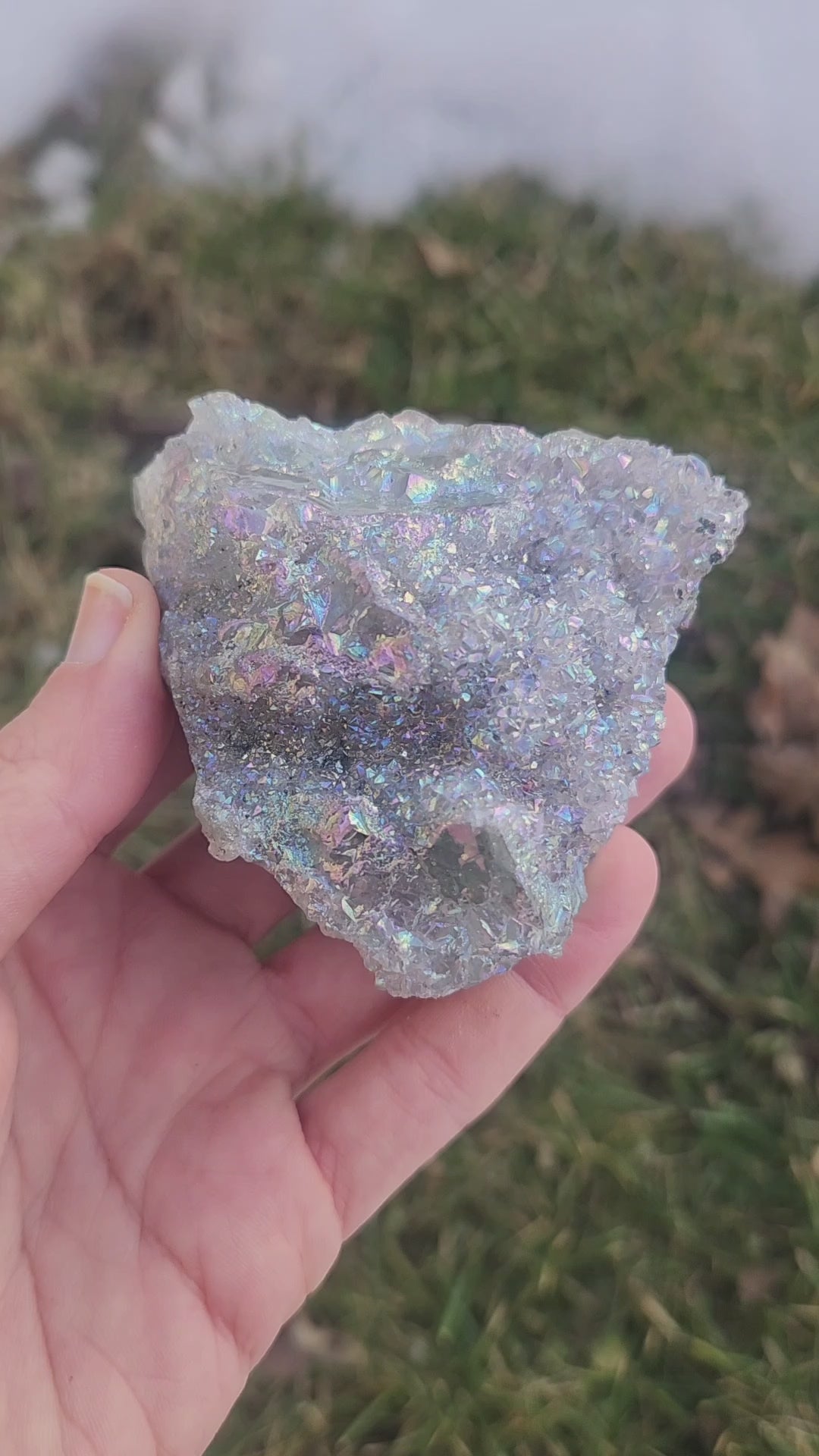 Rainbow Aura Amethyst Stone Cluster