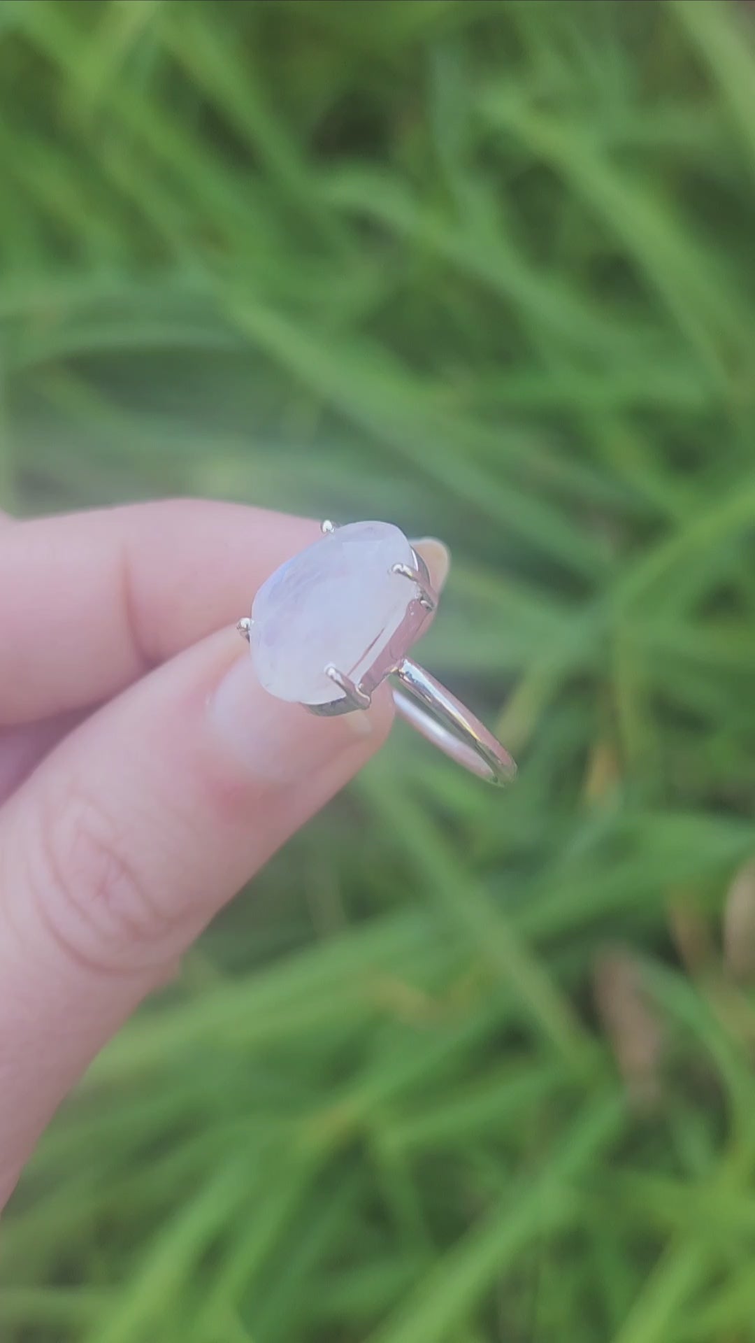 Solitaire Rainbow Moonstone Ring Sterling Silver Prong Band Ring