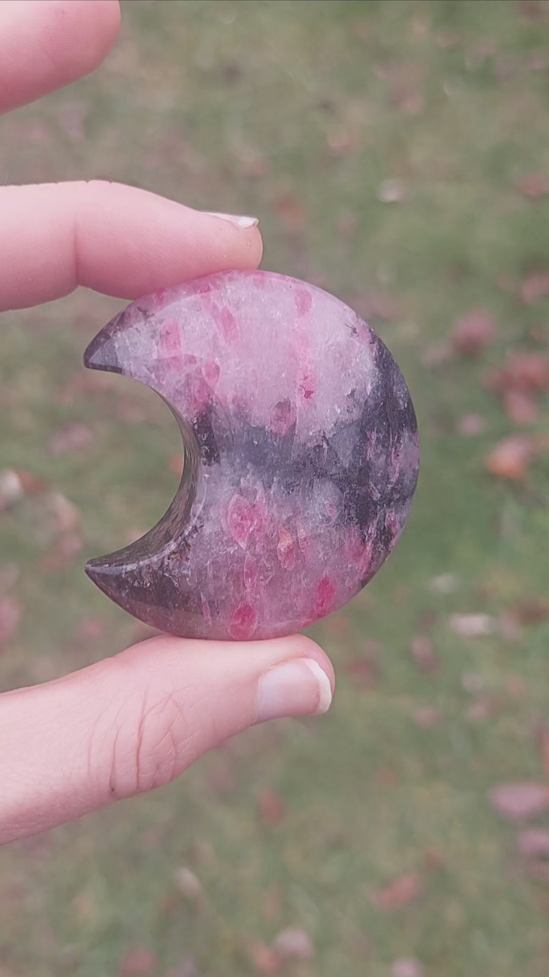 Rhodonite Crysatl Crescent Moon Carving