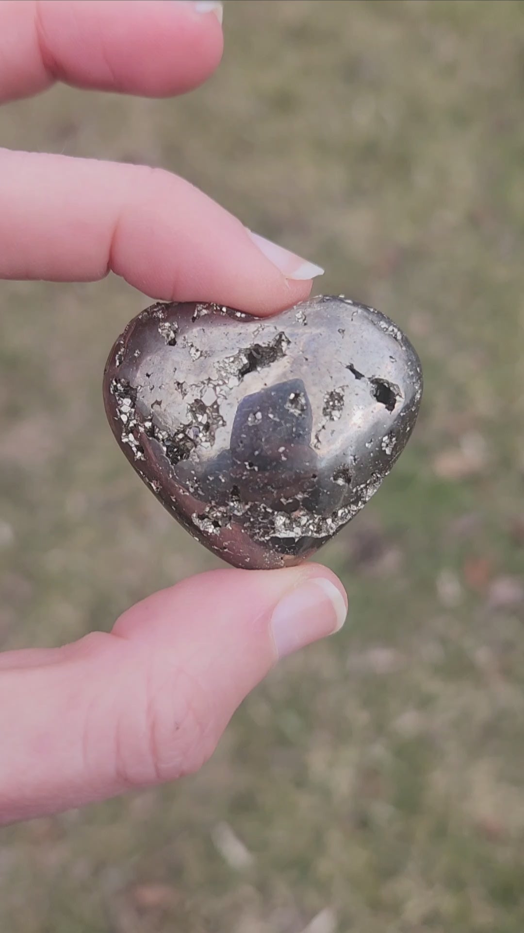 Gold Pyrite Crystal Heart Carving