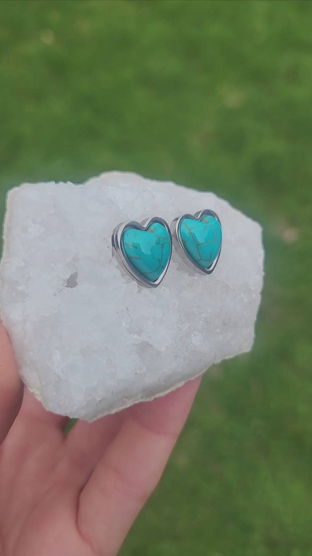 Blue Howlite Heart Stone Earrings
