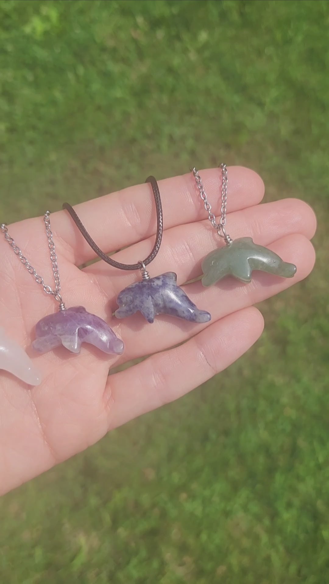 Mini Carved Stone Dolphin Necklaces