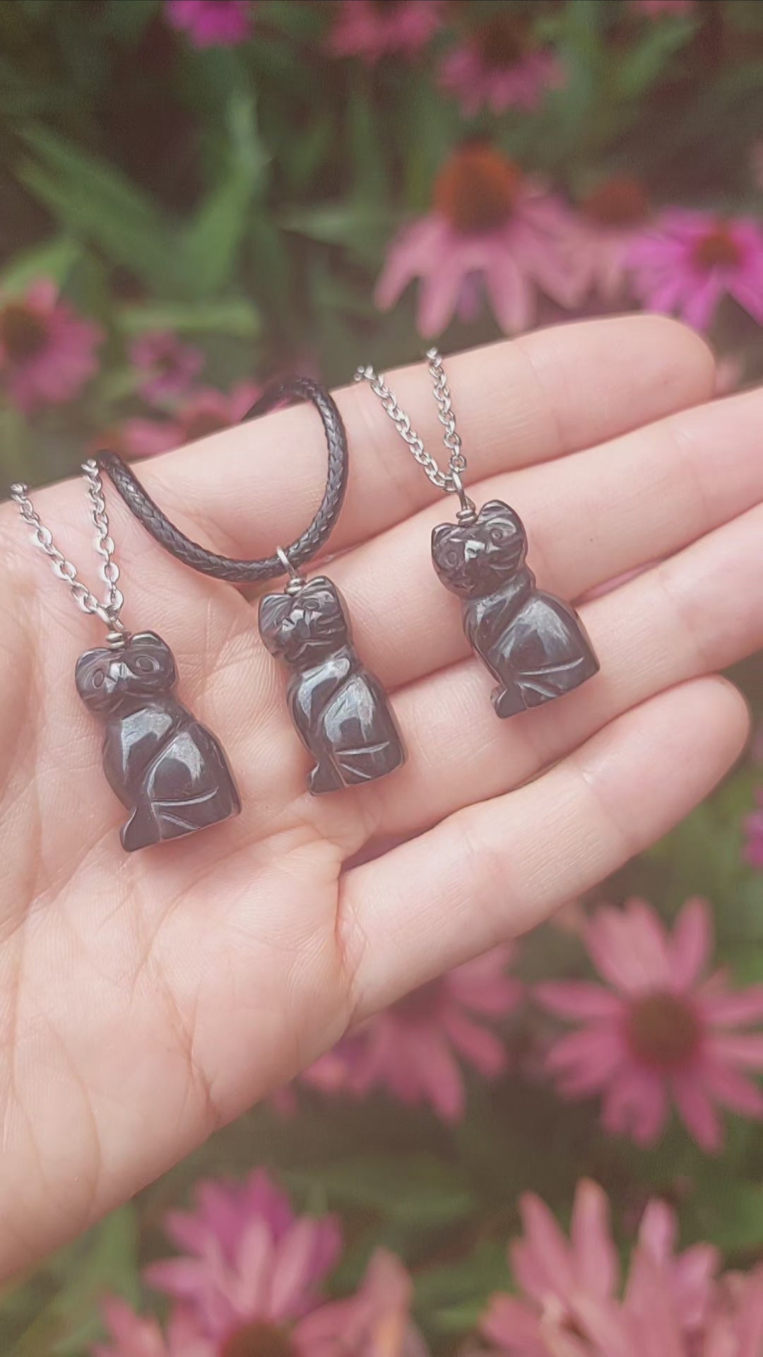 Black Hematite Crystal Cat Necklaces