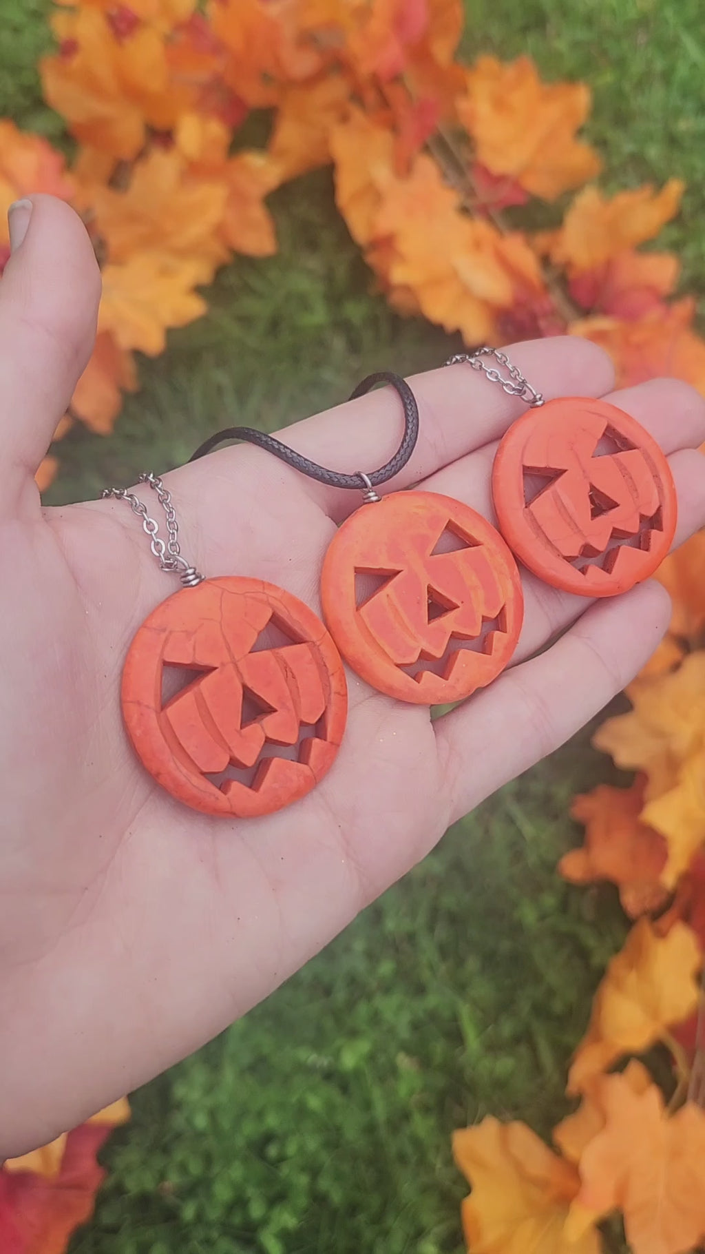 Crystal Pumpkin Necklaces - Jack O Lantern Halloween Jewelry