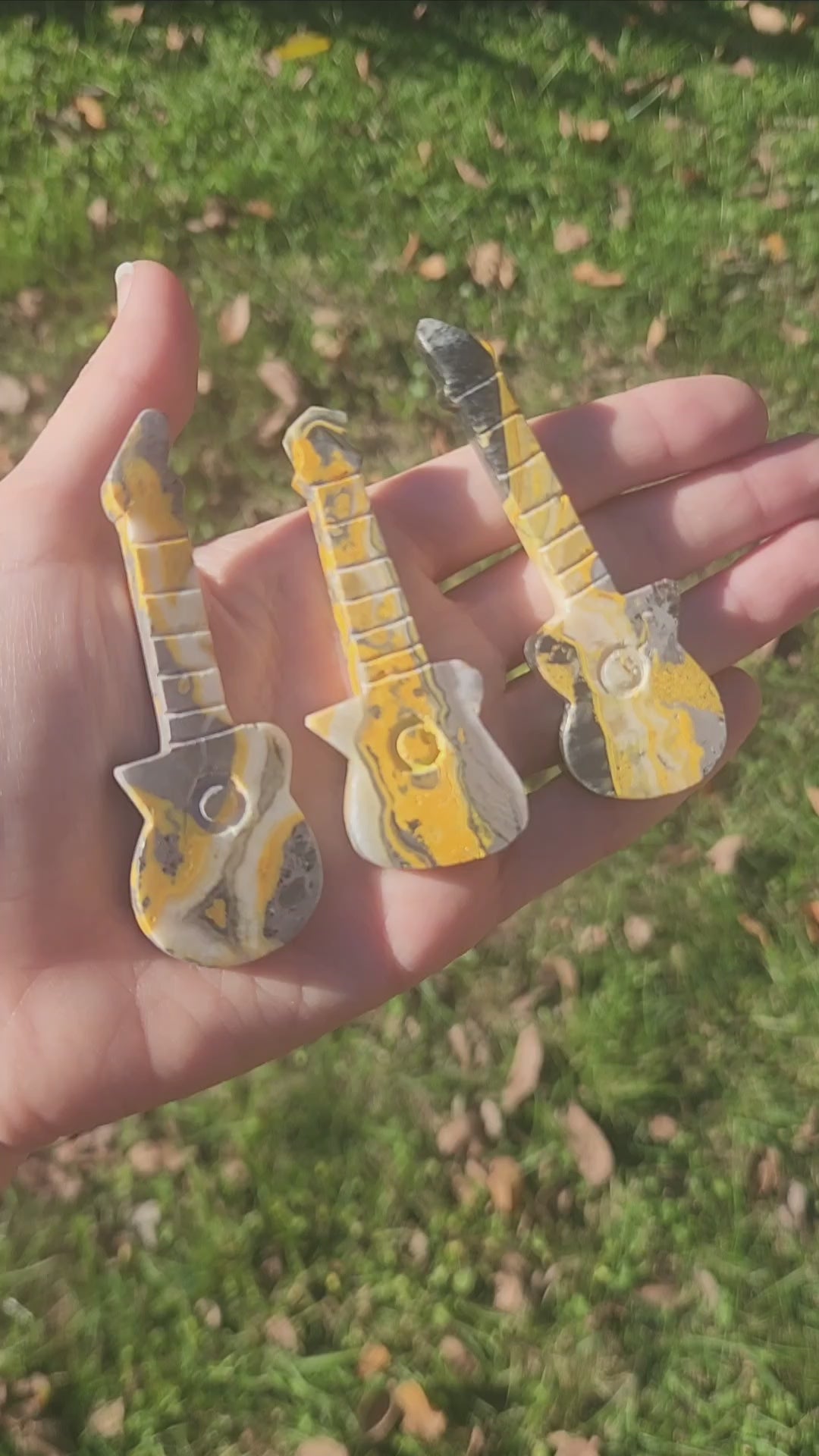 Crystal Guitar Stone Carvings in Bumble Bee Jasper