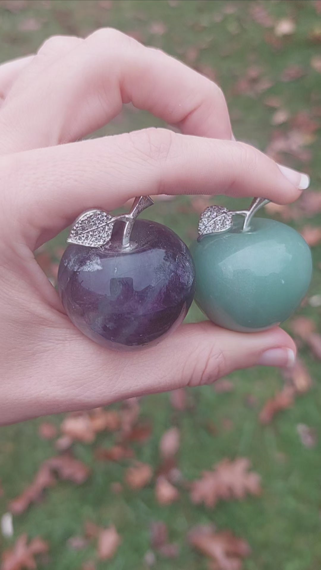Crystal Apple Carvings - Fluorite and Aventurine