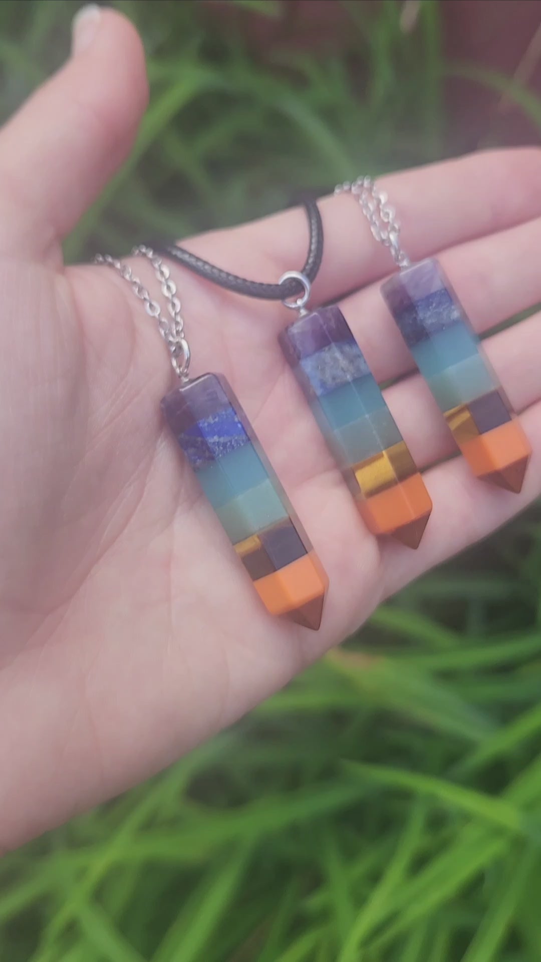 7 Chakra Crystal Point Necklaces Rainbow Stone