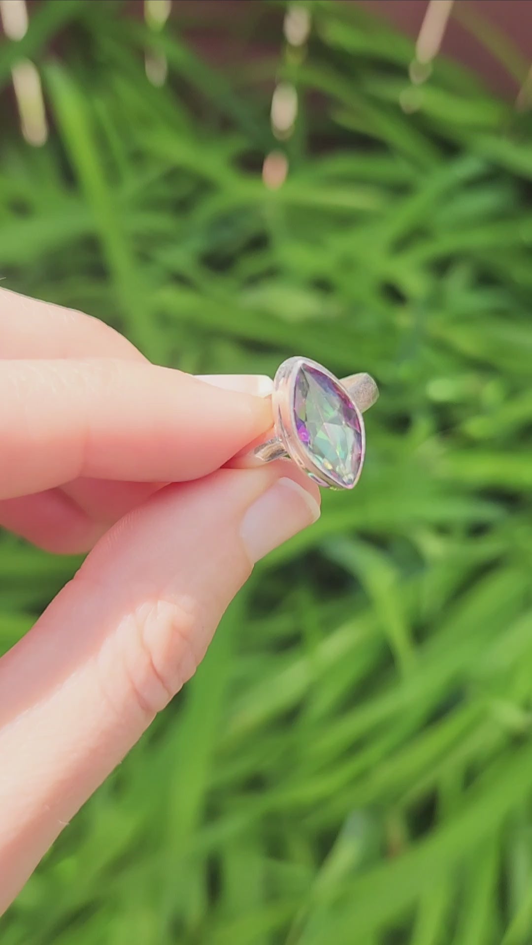 Rainbow Topaz Stone Ring Sterling Silver