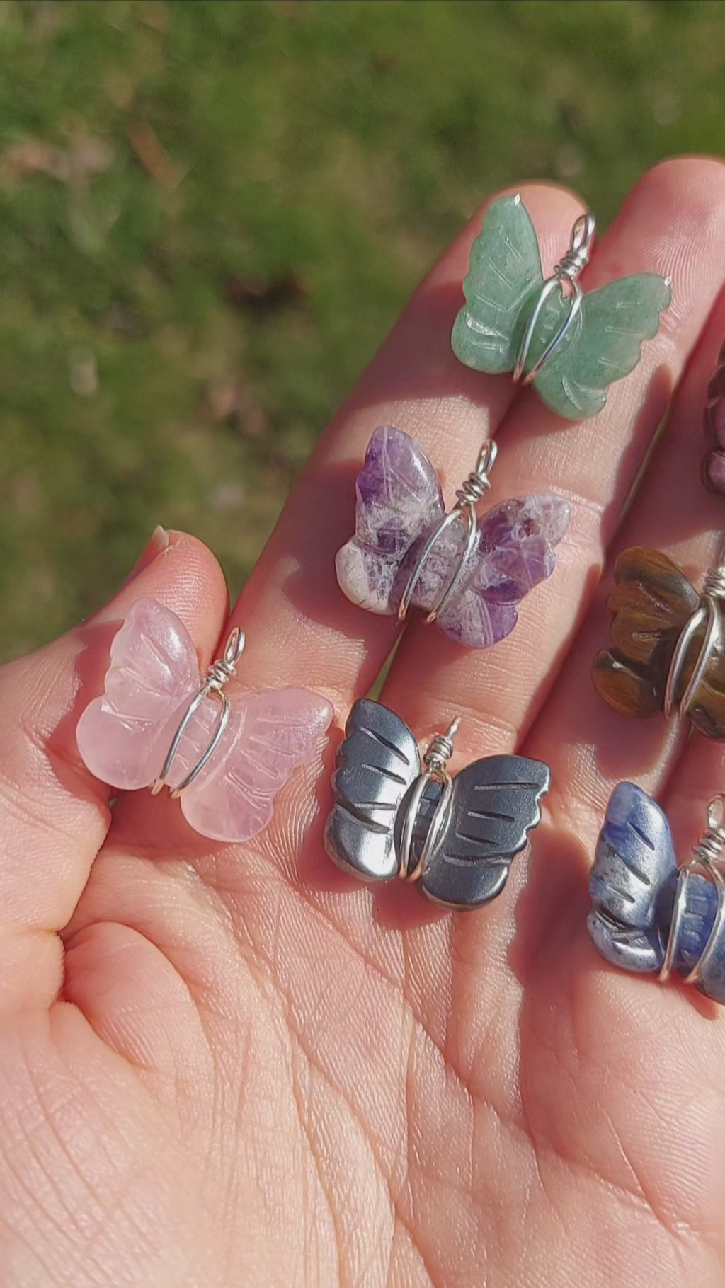 Wire Wrapped Crystal Butterfly Pendants Sterling Silver