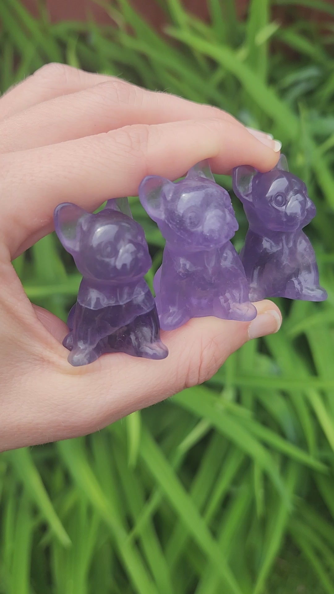French Bulldog Crystal Animal Figurines in Purple Fluorite Stone