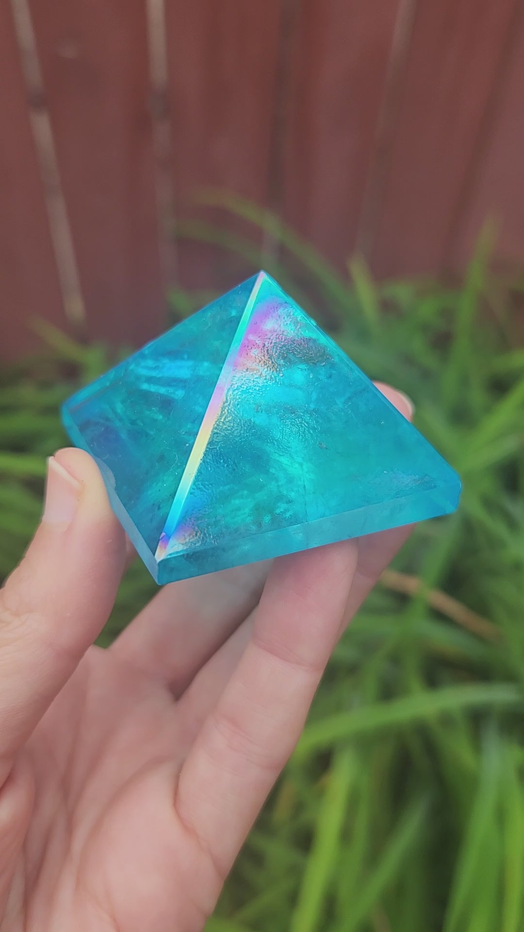 Blue Rainbow Aura Stone Pyramid
