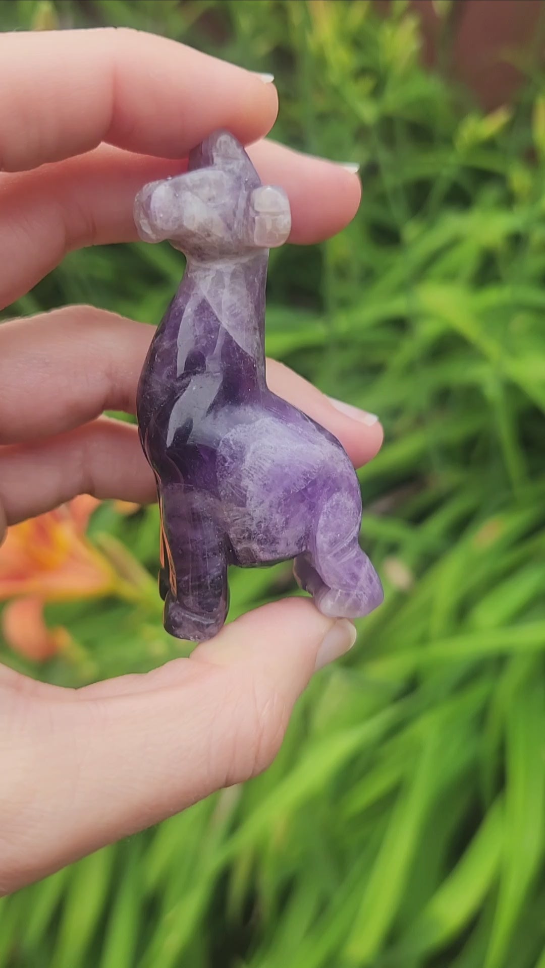 Amethyst Crystal Giraffe Stone Animal Carving 2.5"