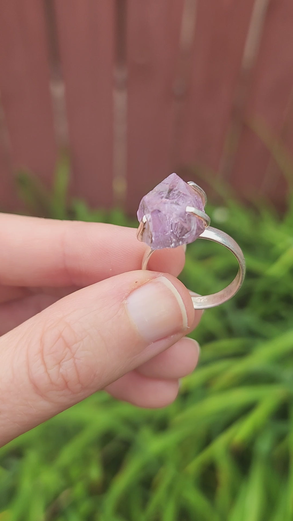 Large Raw Amethyst Crystal Ring Sterling Silver