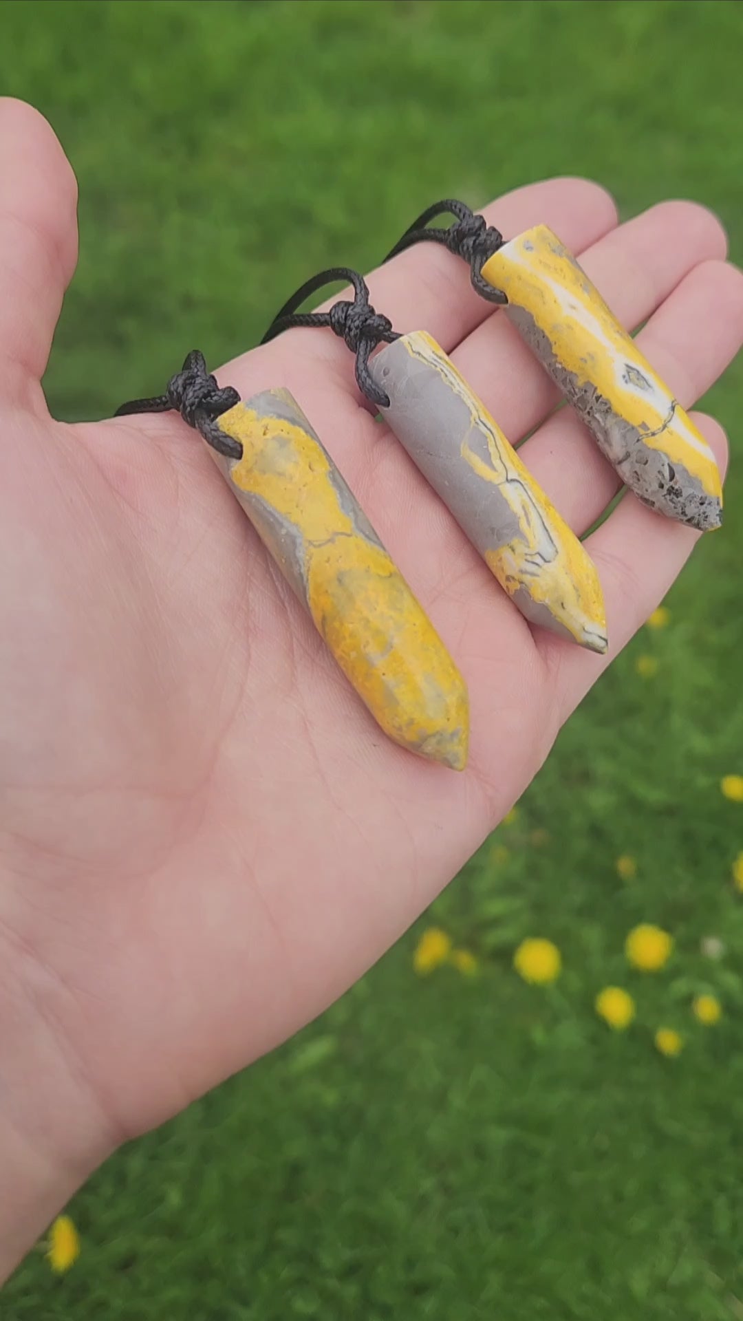 Bumble Bee Jasper Crystal Necklaces on Black Cord