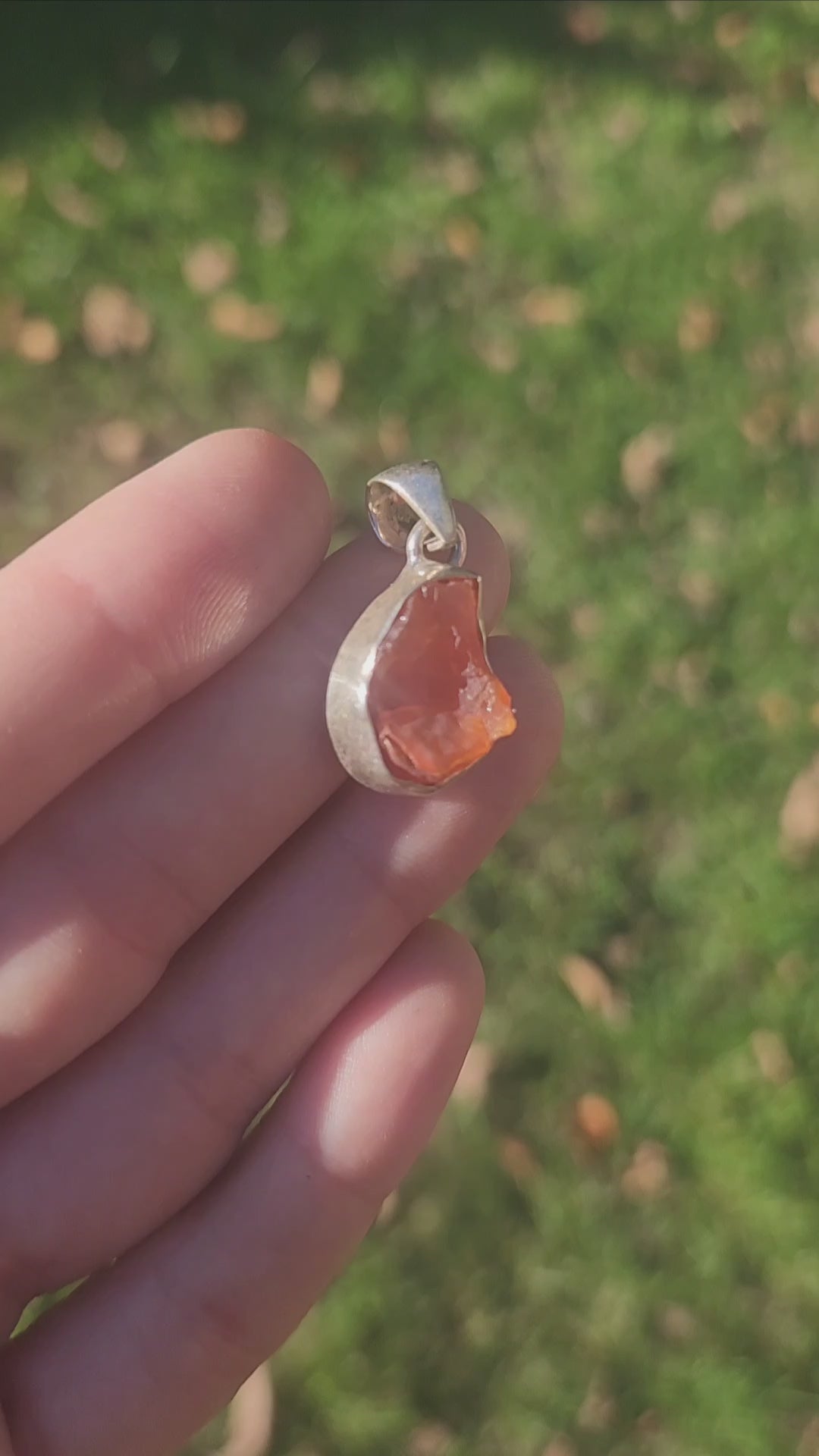 Mexican Fire Opal Crystal Pendant Sterling Silver Orange Stone 