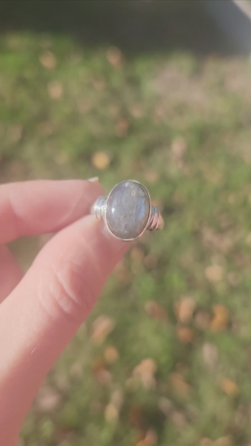 Blue Labradorite Crystal Ring Sterling Silver Solitaire Stone