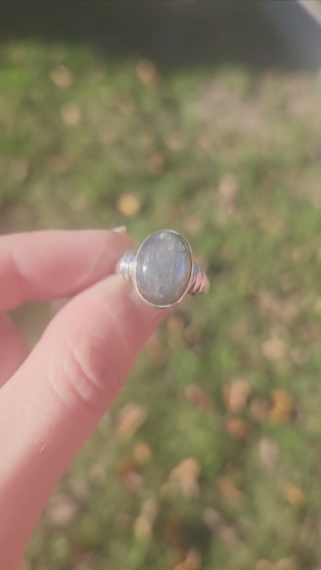 Blue Labradorite Crystal Ring Sterling Silver Solitaire Stone