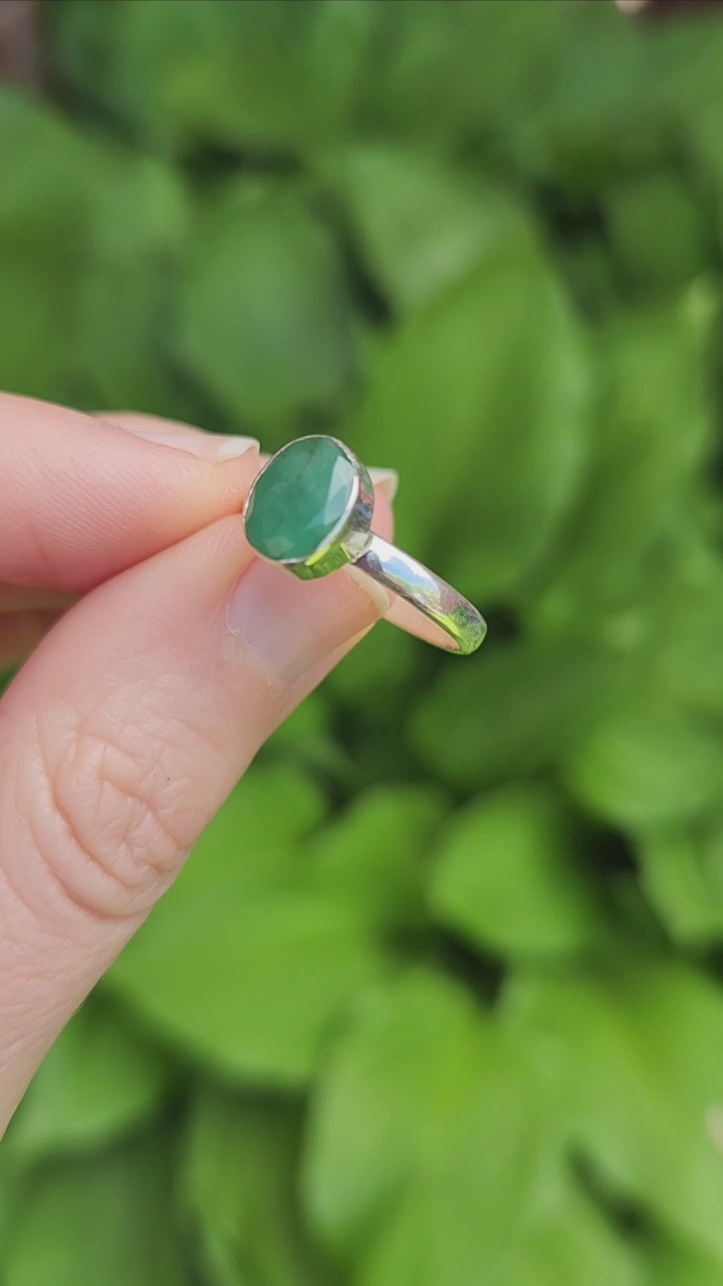 Emerald Stone Ring Sterling Silver Size 7.25 - Love, Harmony, Abundance Crystal