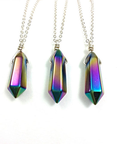 Rainbow Hematite Necklace - Rainbow Crystal Point Necklace