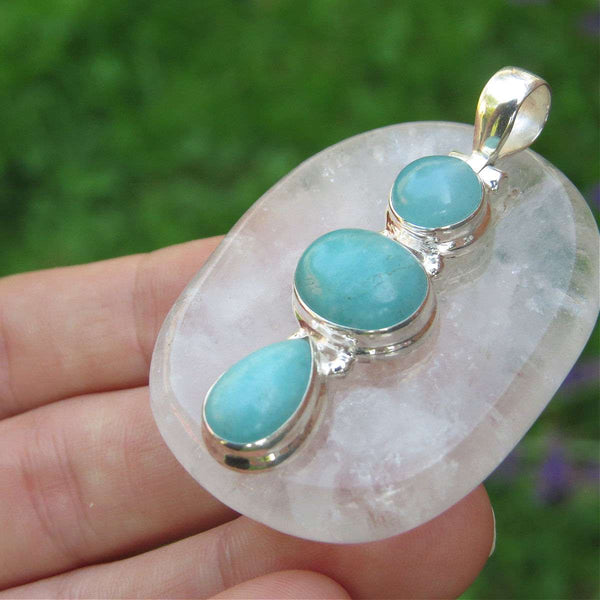 3 Stone Amazonite Pendant in Sterling Silver