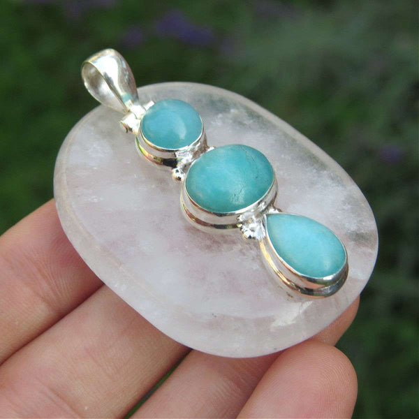3 Stone Amazonite Pendant in Sterling Silver