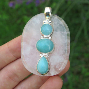Amazonite Stone Pendant Sterling Silver 3 Stone