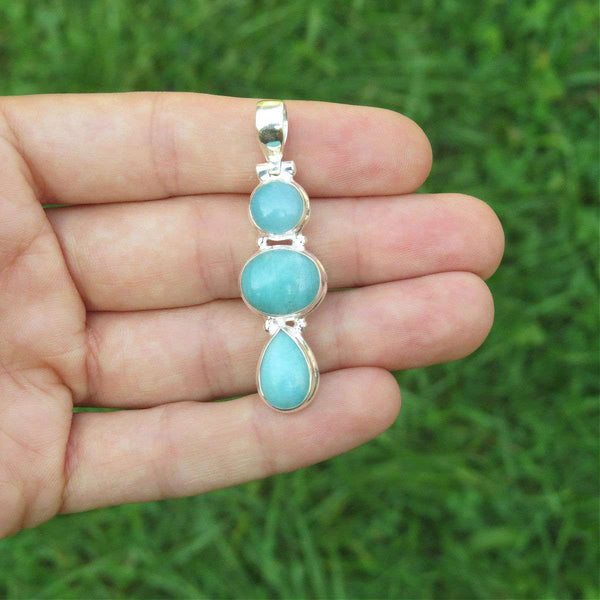 3 Stone Amazonite Pendant in Sterling Silver
