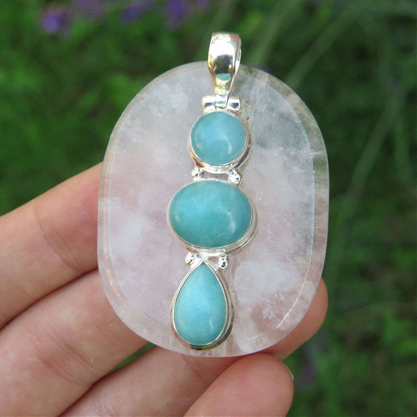 Amazonite Stone Pendant Sterling Silver 3 Stone