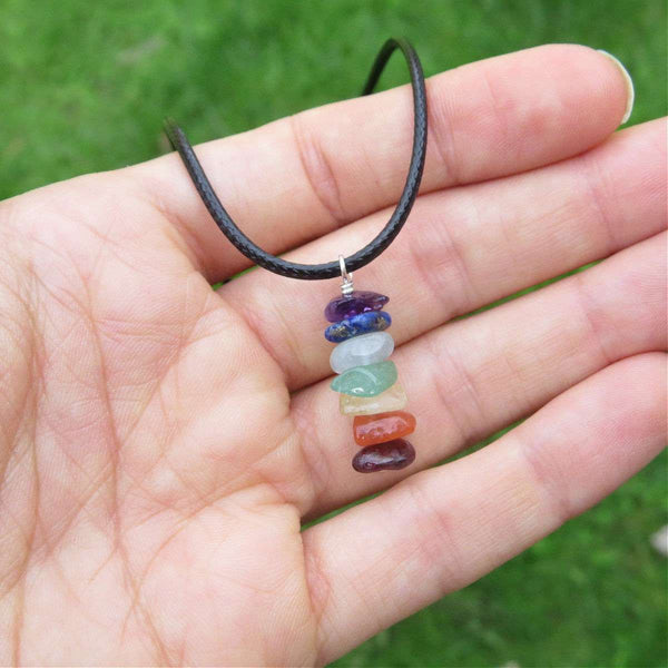 7 Chakra Necklace Sterling Silver | Chakra Crystal Necklace w/ Stone Chips