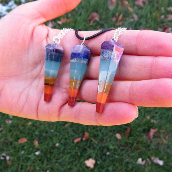 7 Chakra Stones Crystal Pendulum Necklace 