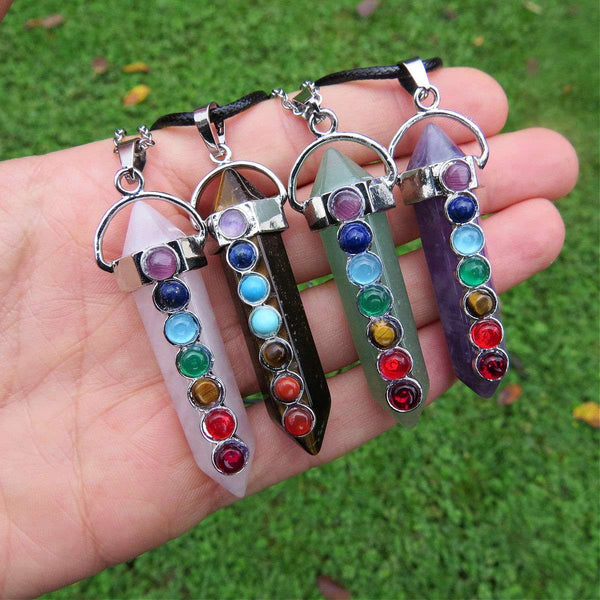 7 Chakra Crystal Point Stone Necklace