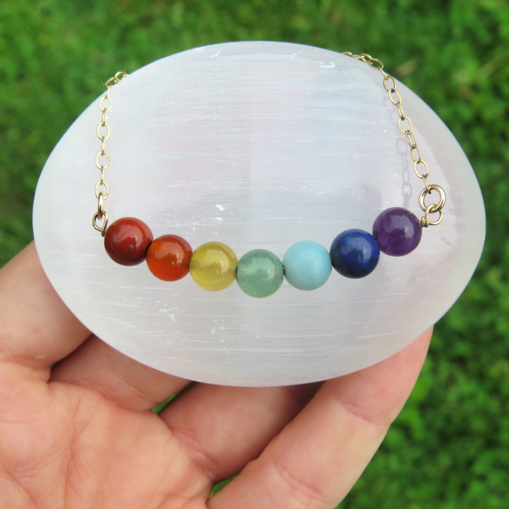 7 Chakra Crystal Necklace w/ Chakra Healing Stone Beads