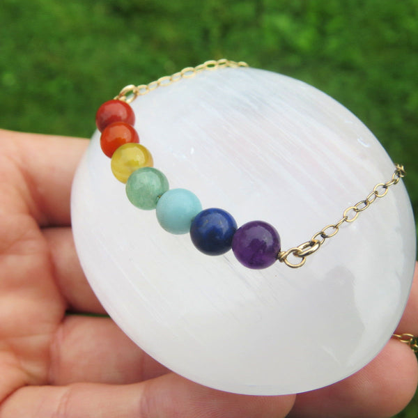 7 Chakra Crystal Necklace w/ Chakra Healing Stone Beads