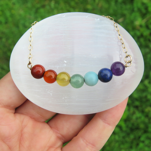7 Chakra Crystal Necklace - Rainbow Stone Bead Necklace
