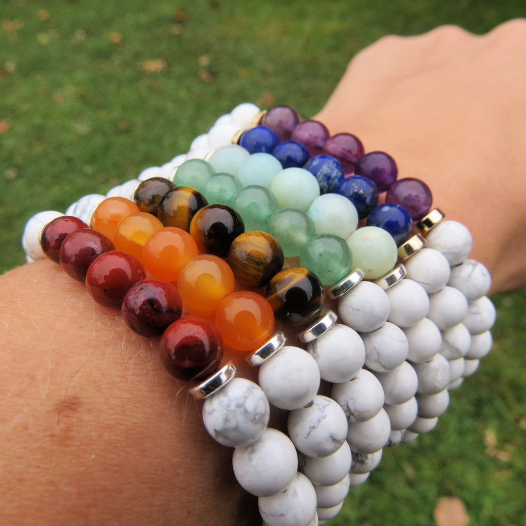 7 Chakra Bracelet w/ Crystal Healing Stone Beads in White or Black –  Crystalline Dream