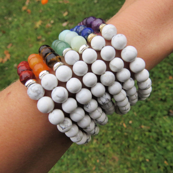White Chakra Bracelet + Crystal Healing Stone of Choice | 7 Chakra Bracelet Set
