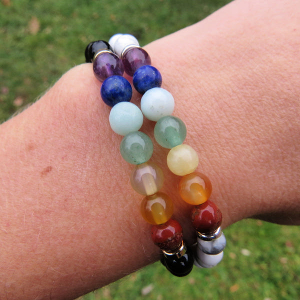 White and Black 7 Chakra Bracelets - Rainbow Crystal Bracelet