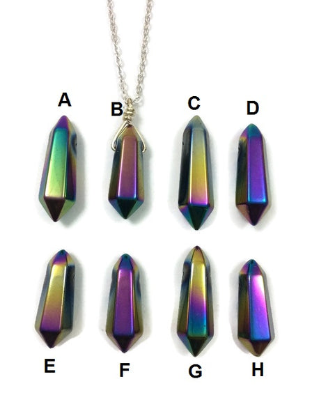 Titanium Rainbow Hematite Necklace | Rainbow Aura Crystal Point Necklace
