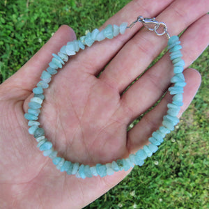 Amazonite Crystal Anklet - Aqua Blue Stone Ankle Bracelet - Crystal Chips