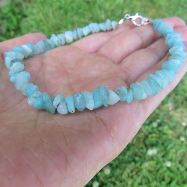 Blue Amazonite Crystal Anklet | Beaded Stone Ankle Bracelet