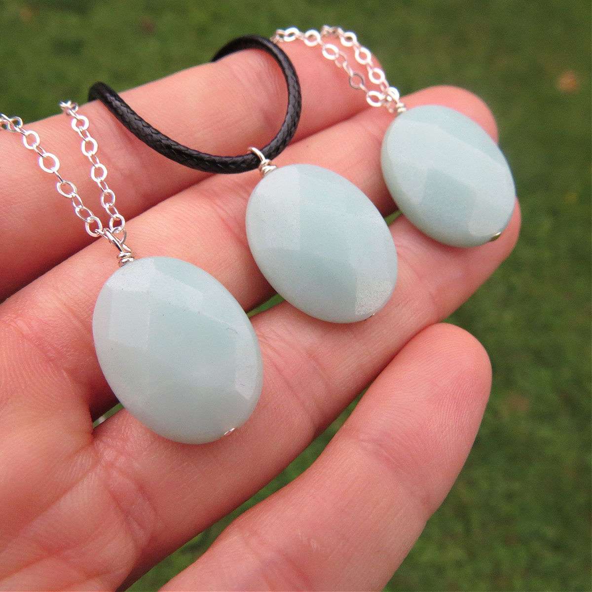 Amazonite Crystal Necklace in Sterling Silver