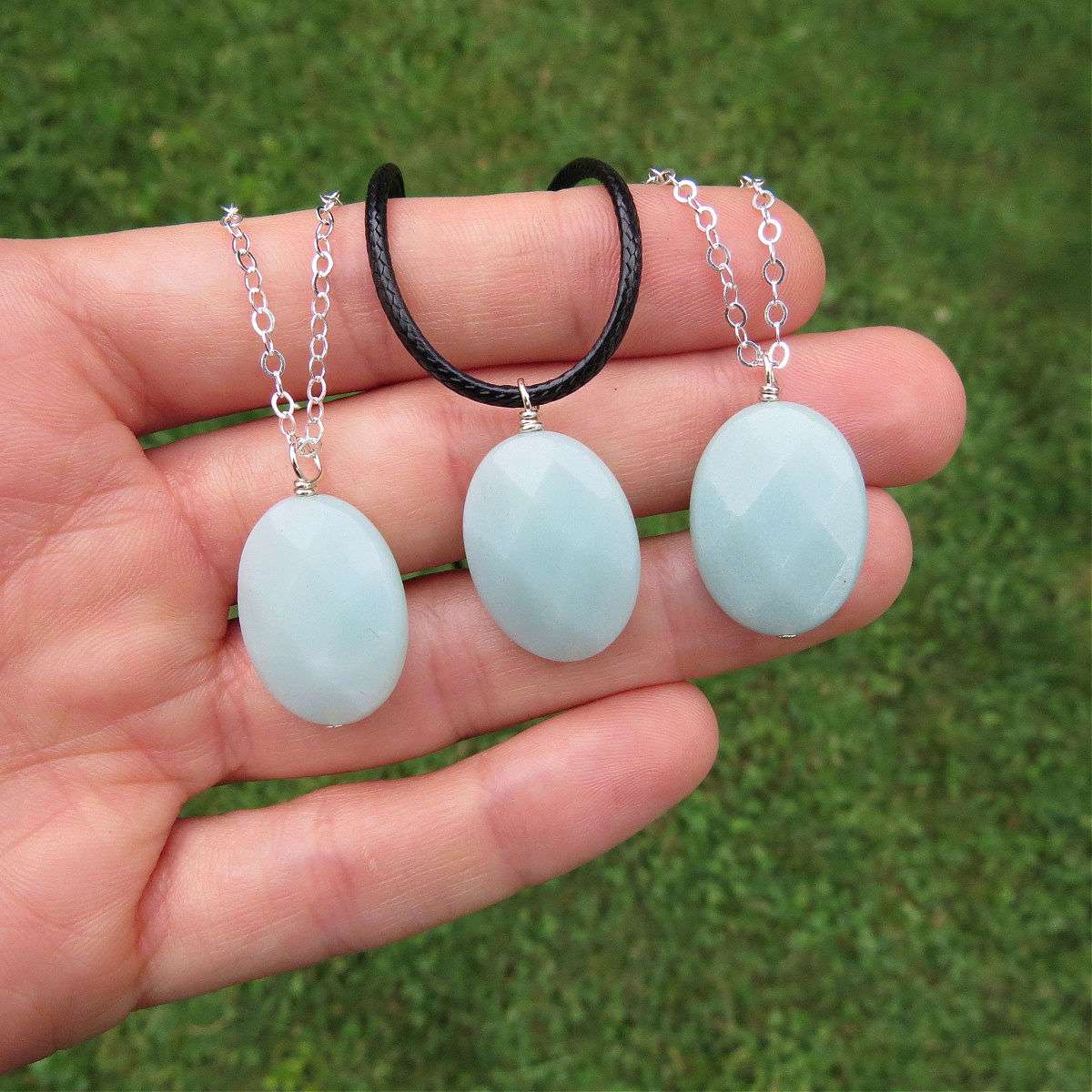Amazonite Crystal Necklace in Sterling Silver