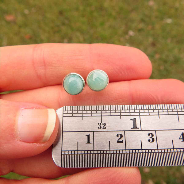 Amazonite Crystal Stud Earrings in Sterling Silver