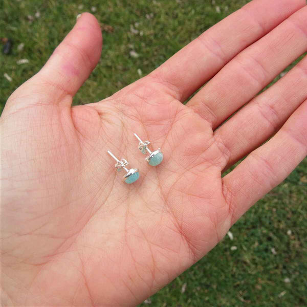 Amazonite Crystal Stud Earrings in Sterling Silver