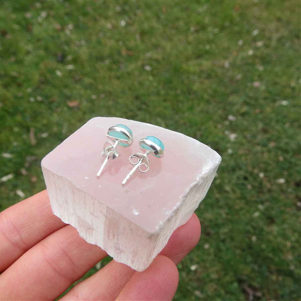 Amazonite Crystal Stud Earrings in Sterling Silver