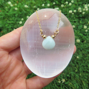 Aqua Chalcedony Necklace - Teardrop Crystal Necklace - Stone Choker