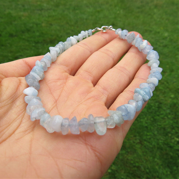 Aquamarine Crystal Anklet - Blue Stone Chip Ankle Bracelet